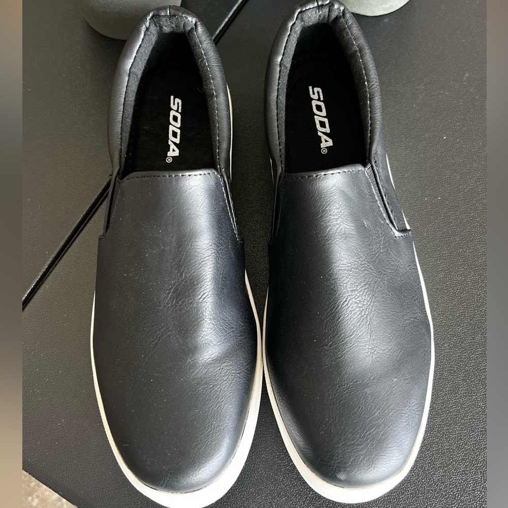 Soda Black Leather Slip-On Loafers